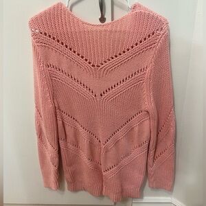 LOFT Pink Crew Neck Sweater with Chevron Knit Design